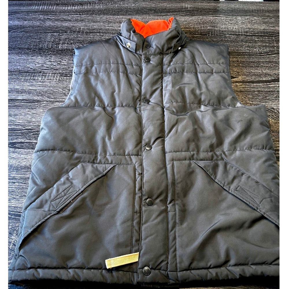 H&M LOGG Mens Black Puffer Vest Orange Lining Full Zip Snap Button Medium